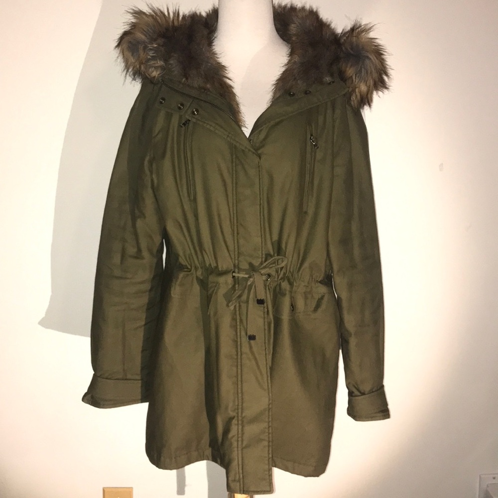Army Green Parka with Faux Fur Hood